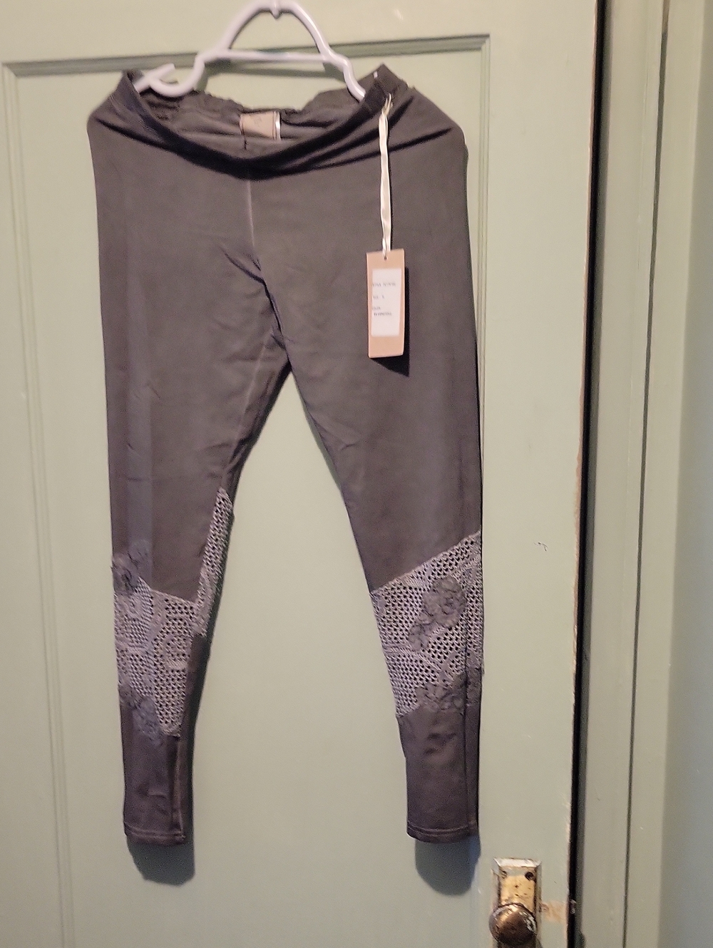 Gray Leggings with Lace Mesh Insets